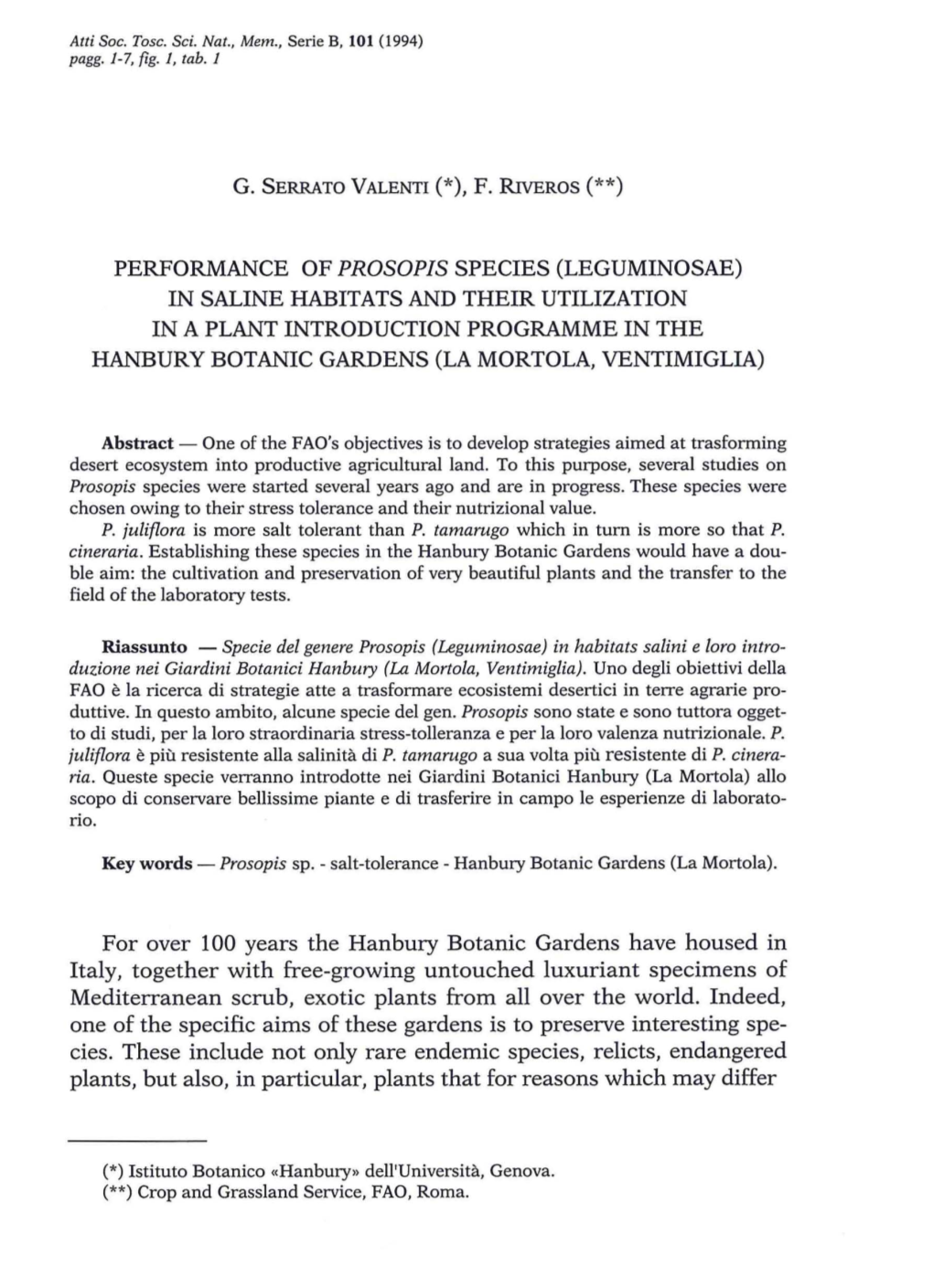 Performance of Prosopis Species (Leguminosae) In