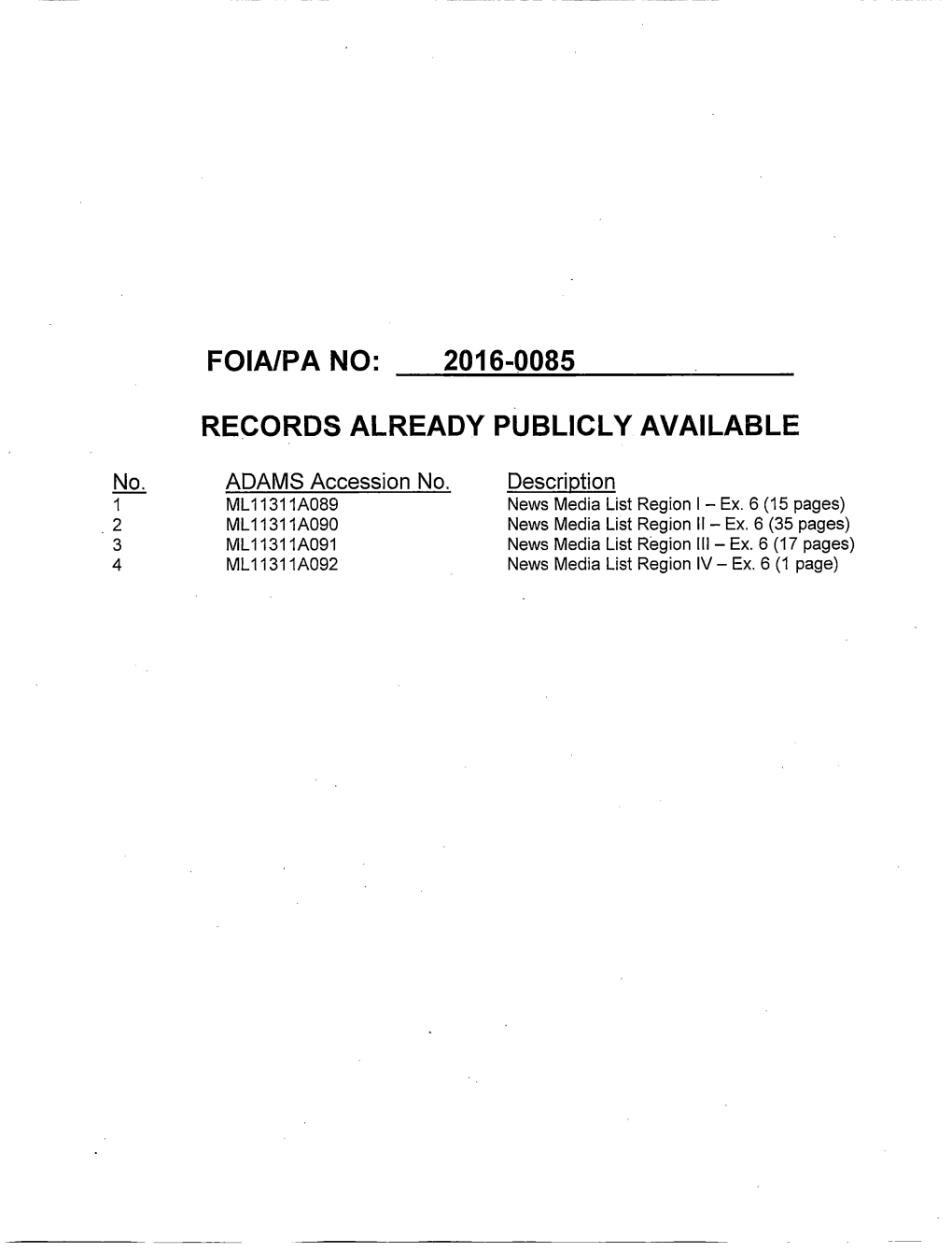 Foia/Pa-2016-0085