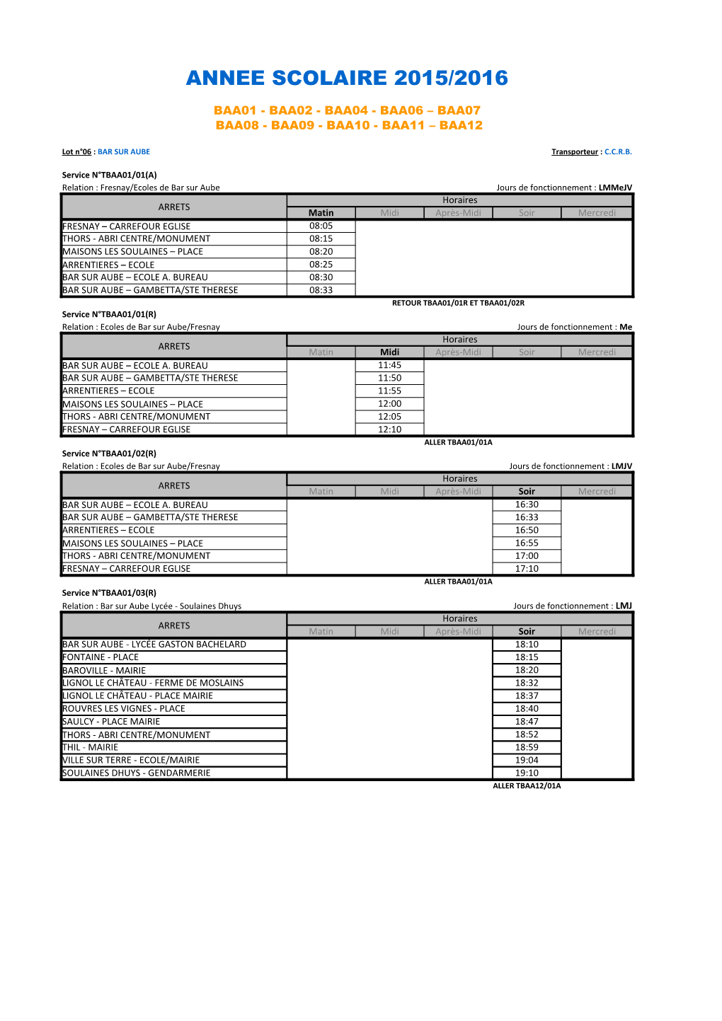 Horaires Circuit CCRB