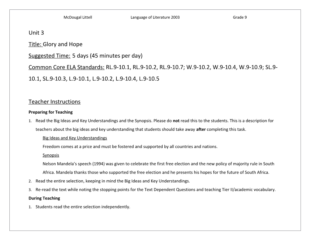 Mcdougal Littell Language of Literature 2003 Grade 9