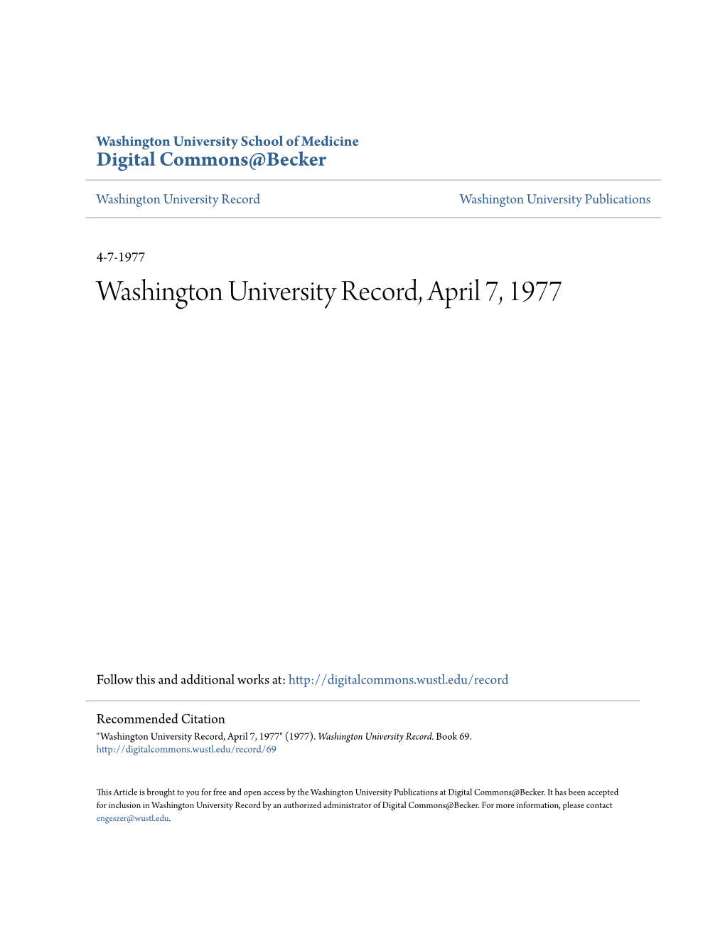 Washington University Record, April 7, 1977