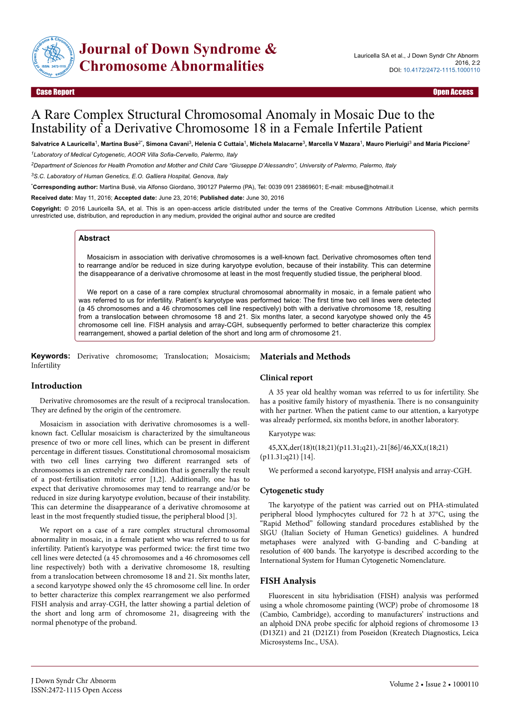 Journal of Down Syndrome & Chromosome Abnormalities