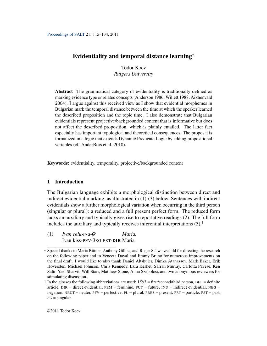 Evidentiality and Temporal Distance Learning∗