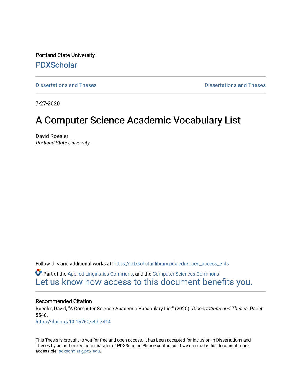 A Computer Science Academic Vocabulary List