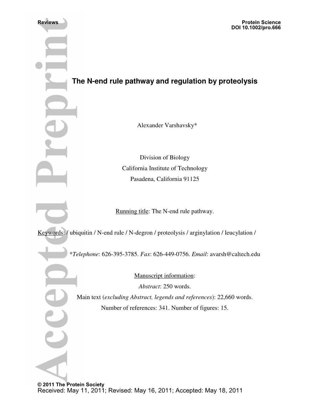 The Nend Rule Pathway and Regulation by Proteolysis