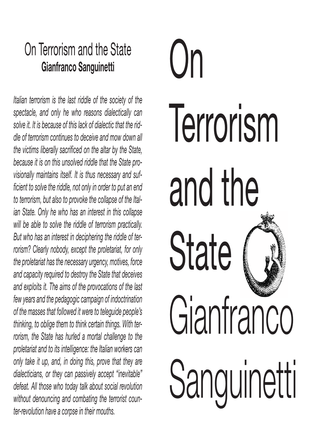 Gianfranco Sanguinetti on Italian Terrorism Is the Last Riddle of the Society of the Spectacle, and Only He Who Reasons Dialectically Can Solve It