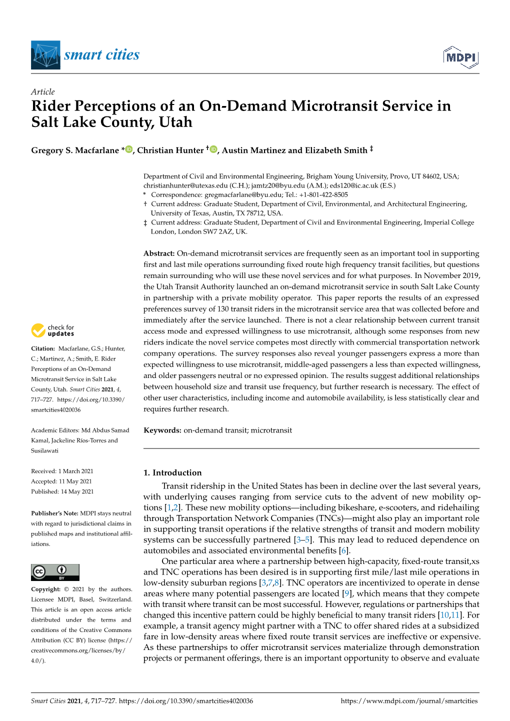 Rider Perceptions of an On-Demand Microtransit Service in Salt Lake County, Utah