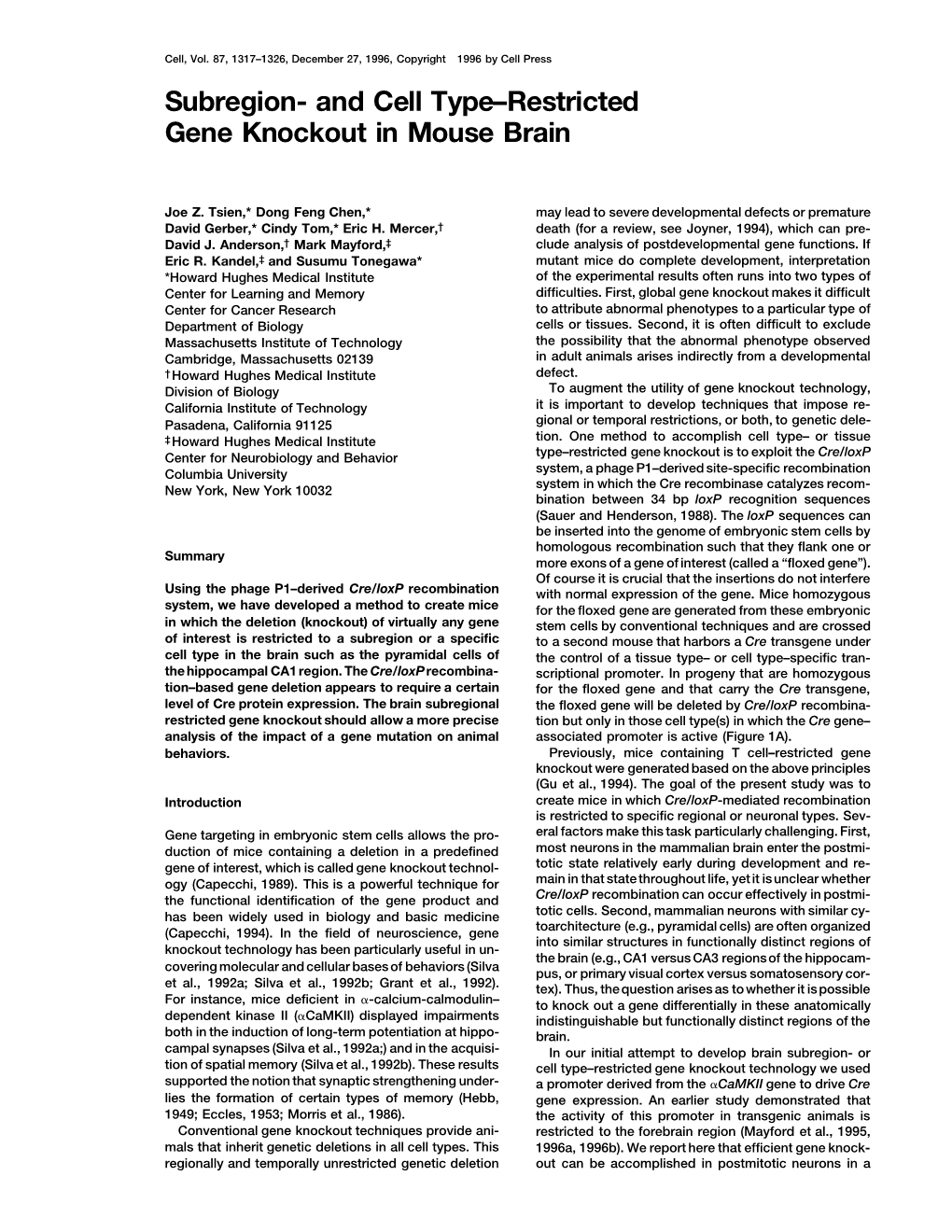 Subregion- and Cell Type–Restricted Gene Knockout in Mouse Brain