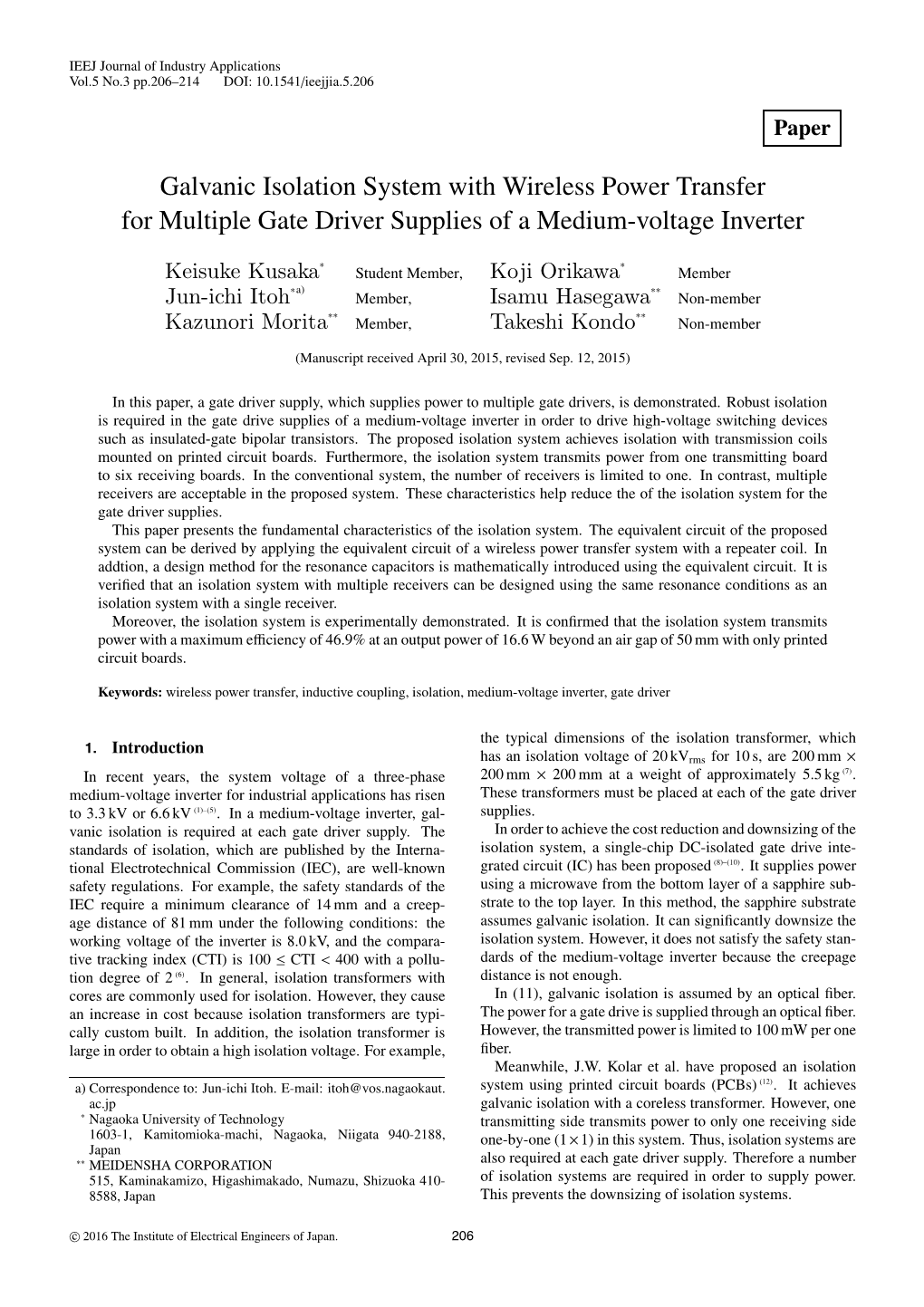 Galvanic Isolation System with Wireless Power Transfer for Multiple Gate Driver Supplies of a Medium-Voltage Inverter