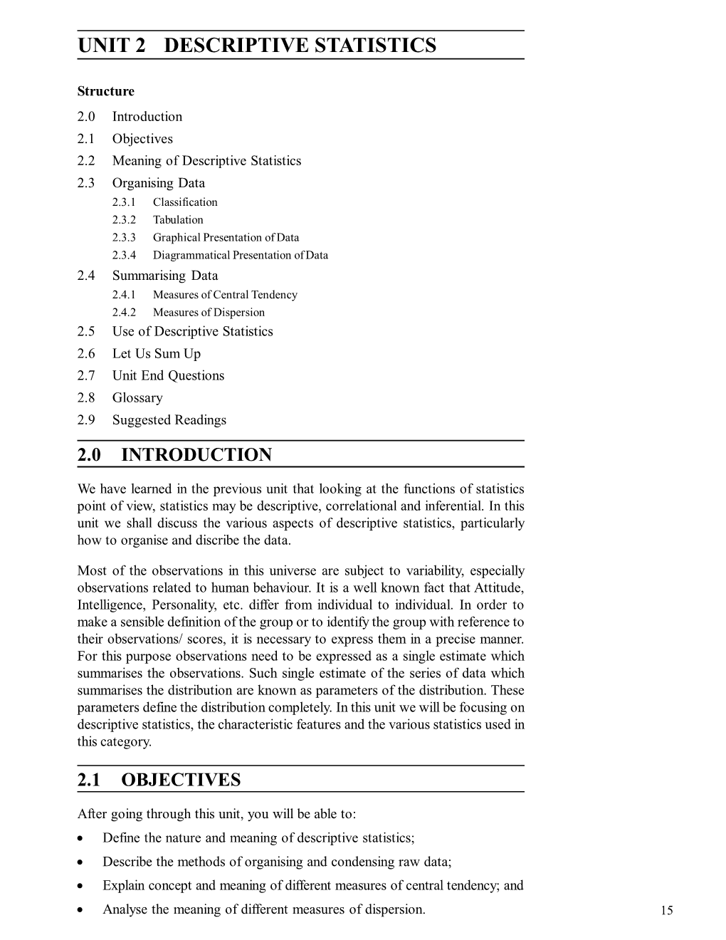 UNIT 2 DESCRIPTIVE STATISTICS Introduction to Statistics