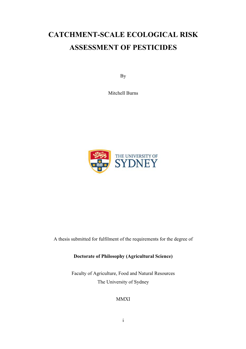 Catchment-Scale Ecological Risk Assessment of Pesticides