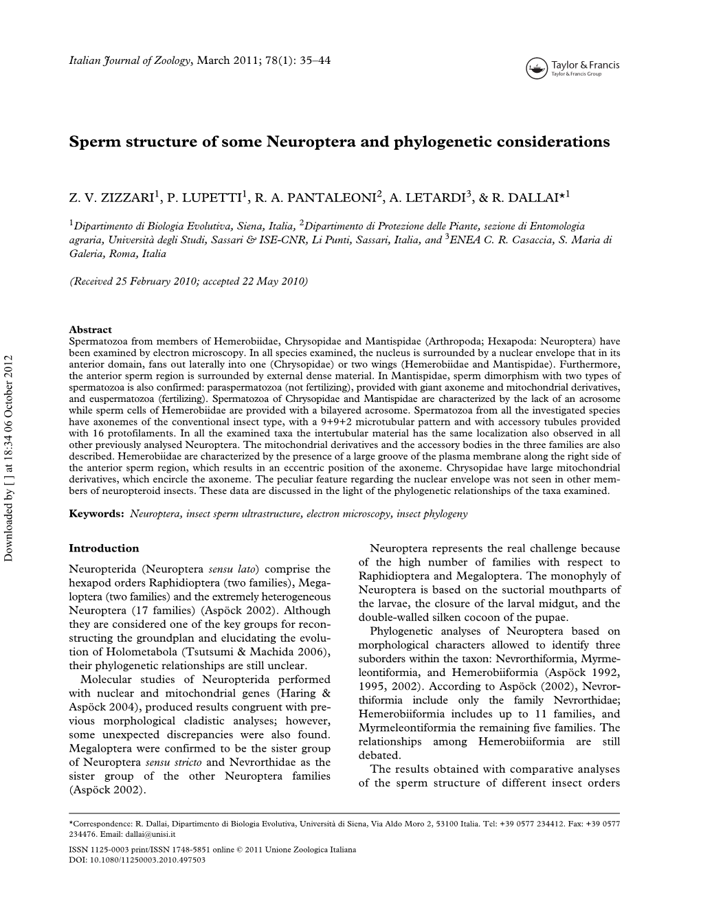 Sperm Structure of Some Neuroptera and Phylogenetic Considerations