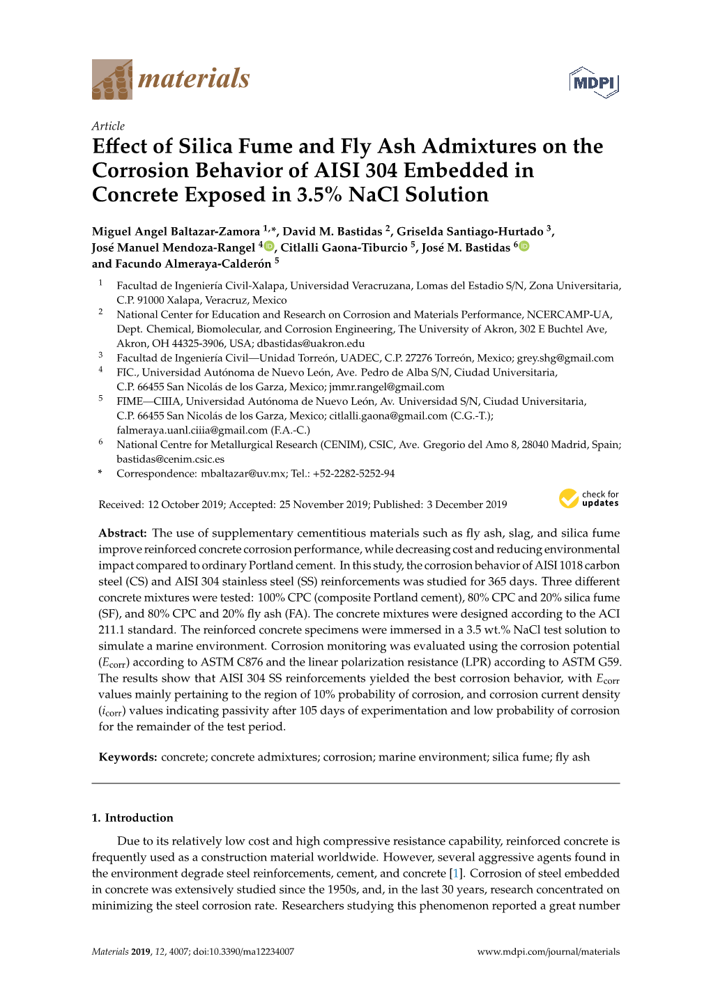 Effect of Silica Fume and Fly Ash Admixtures on the Corrosion