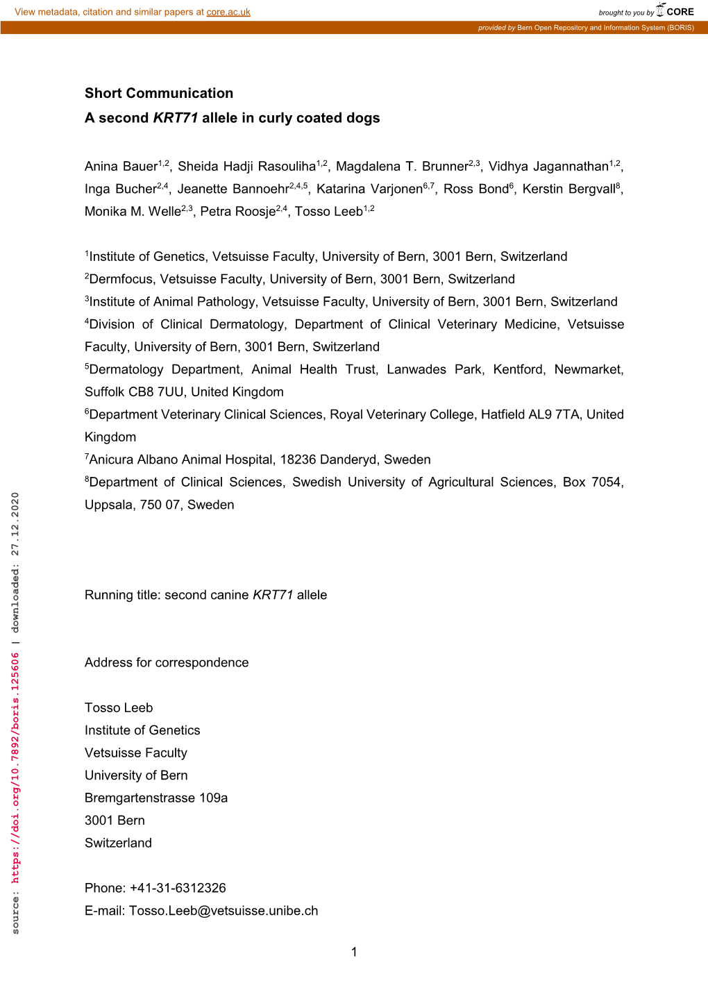 Short Communication a Second KRT71 Allele in Curly Coated Dogs