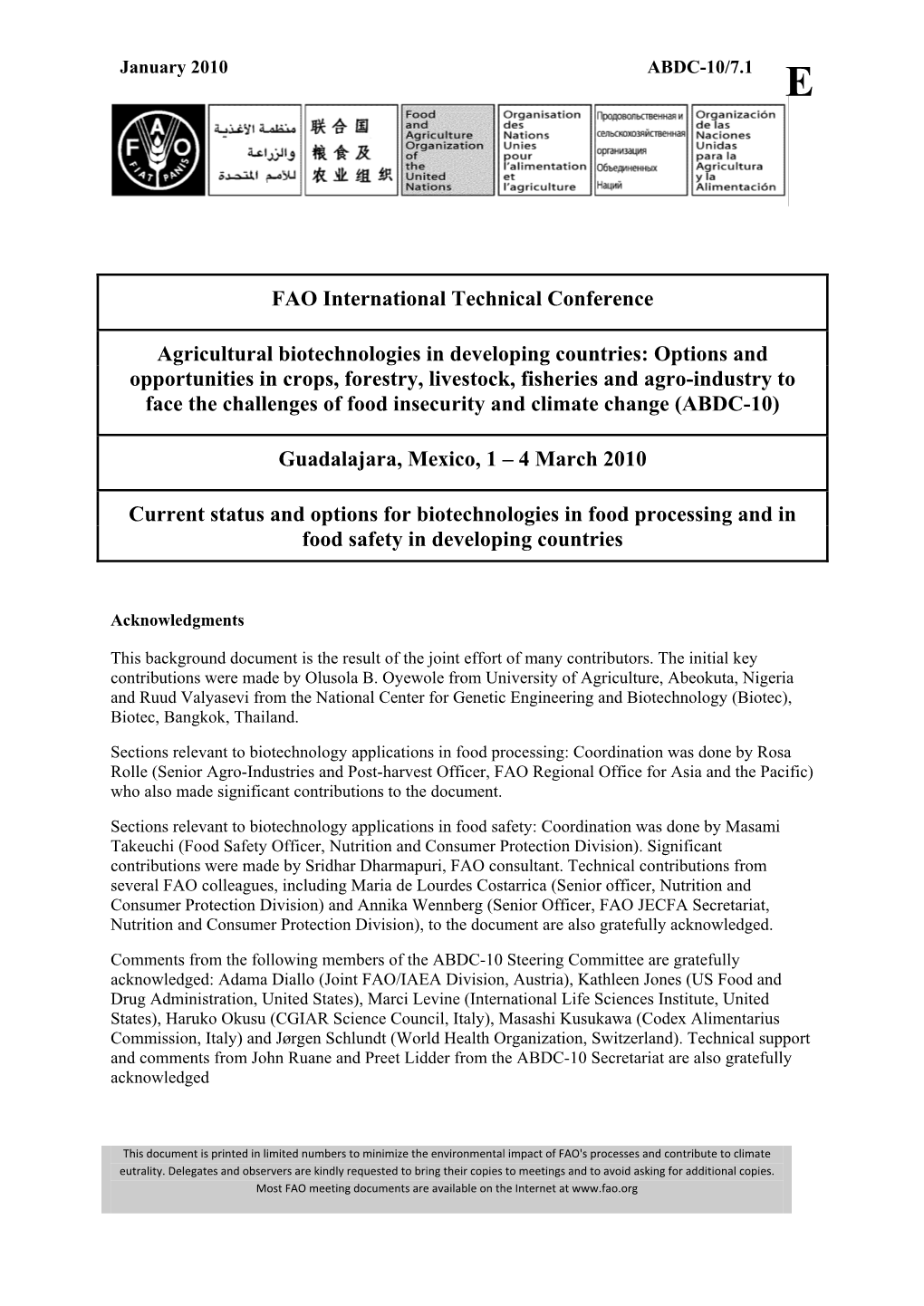 Biotechnology Applications in Food Processing and Food Safety in Developing Countries