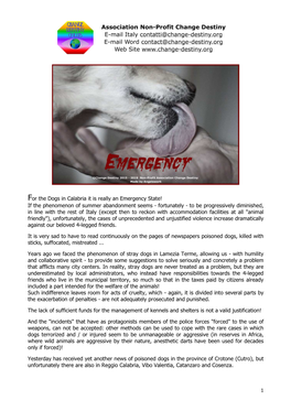 For the Dogs in Calabria It Is Really an Emergency State