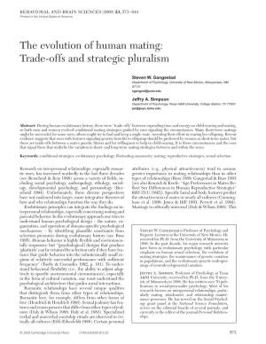 The Evolution of Human Mating: Trade-Offs and Strategic Pluralism