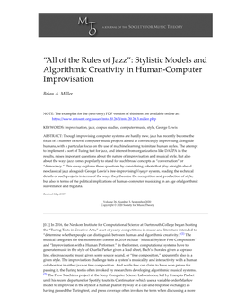 Of the Rules of Jazz”: Stylistic Models and Algorithmic Creativity in Human-Computer Improvisation
