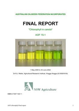 Chlorophyll in Australian Canola