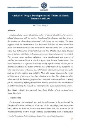 Analysis of Origin, Development and Nature of Islamic International Law