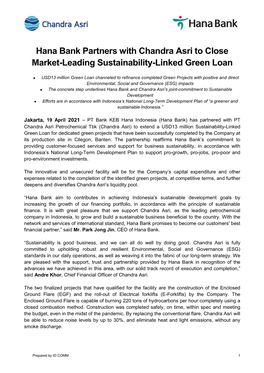 Hana Bank Partners with Chandra Asri to Close Market-Leading Sustainability-Linked Green Loan