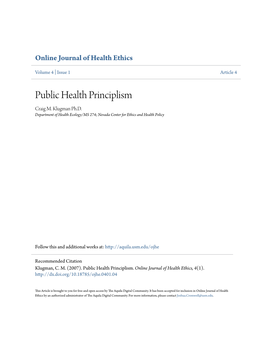 Public Health Principlism Craig M