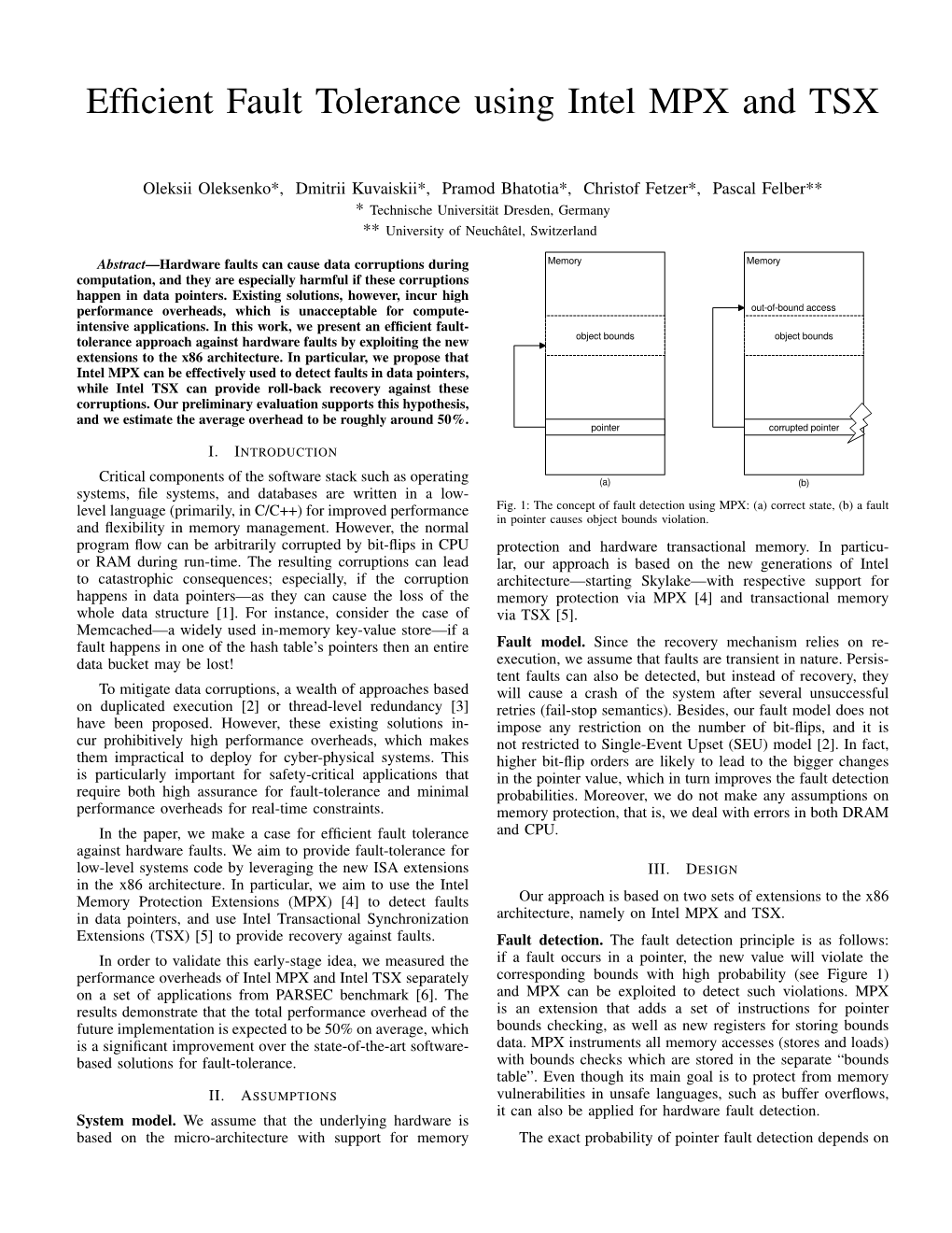 Efficient Fault Tolerance Using Intel MPX And