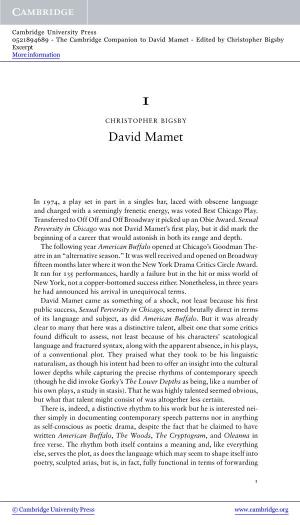 David Mamet - Edited by Christopher Bigsby Excerpt More Information
