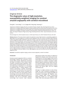 Original Article the Diagnostic Value of High-Resolution, Susceptibility-Weighted Imaging for Cerebral Amyloid Angiopathy with Cerebral Microbleed