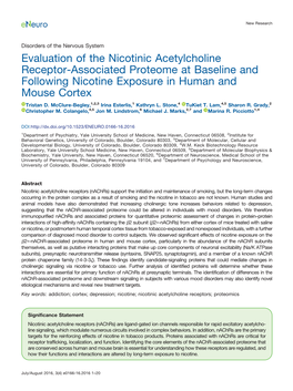 Evaluation of the Nicotinic Acetylcholine Receptor-Associated Proteome at Baseline and Following Nicotine Exposure in Human and Mouse Cortex Tristan D