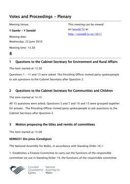 Votes and Proceedings - Plenary