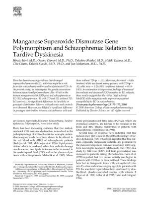 Manganese Superoxide Dismutase Gene Polymorphism And