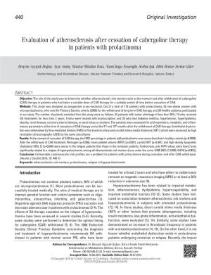 Evaluation of Atherosclerosis After Cessation of Cabergoline Therapy in Patients with Prolactinoma