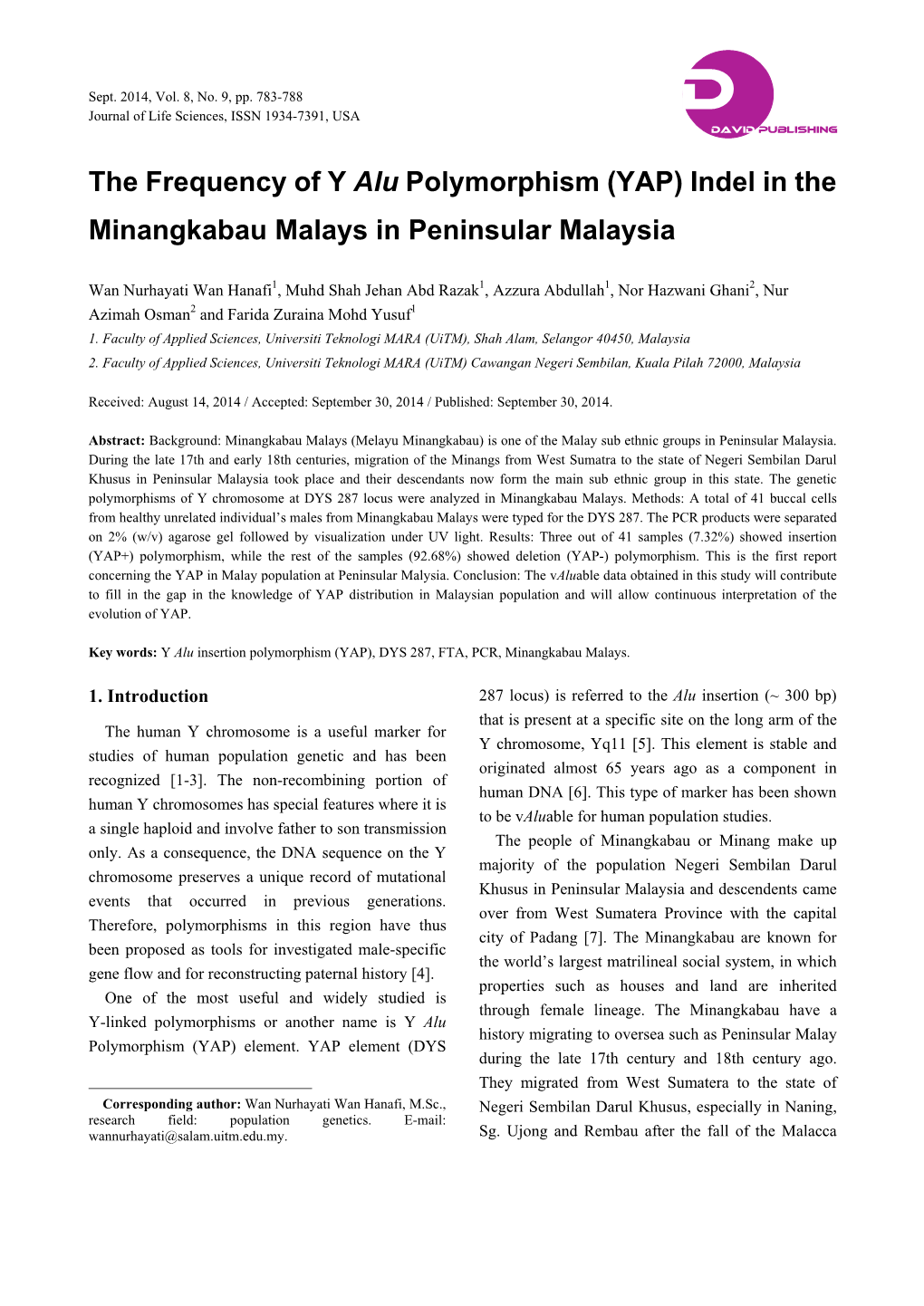 (YAP) Indel in the Minangkabau Malays in Peninsular Malaysia