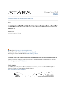 Investigation of Different Dielectric Materials As Gate Insulator for Mosfets