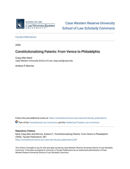 Constitutionalizing Patents: from Venice to Philadelphia