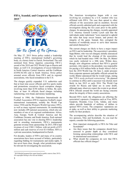 FIFA, Scandal, and Corporate Sponsors in 2015