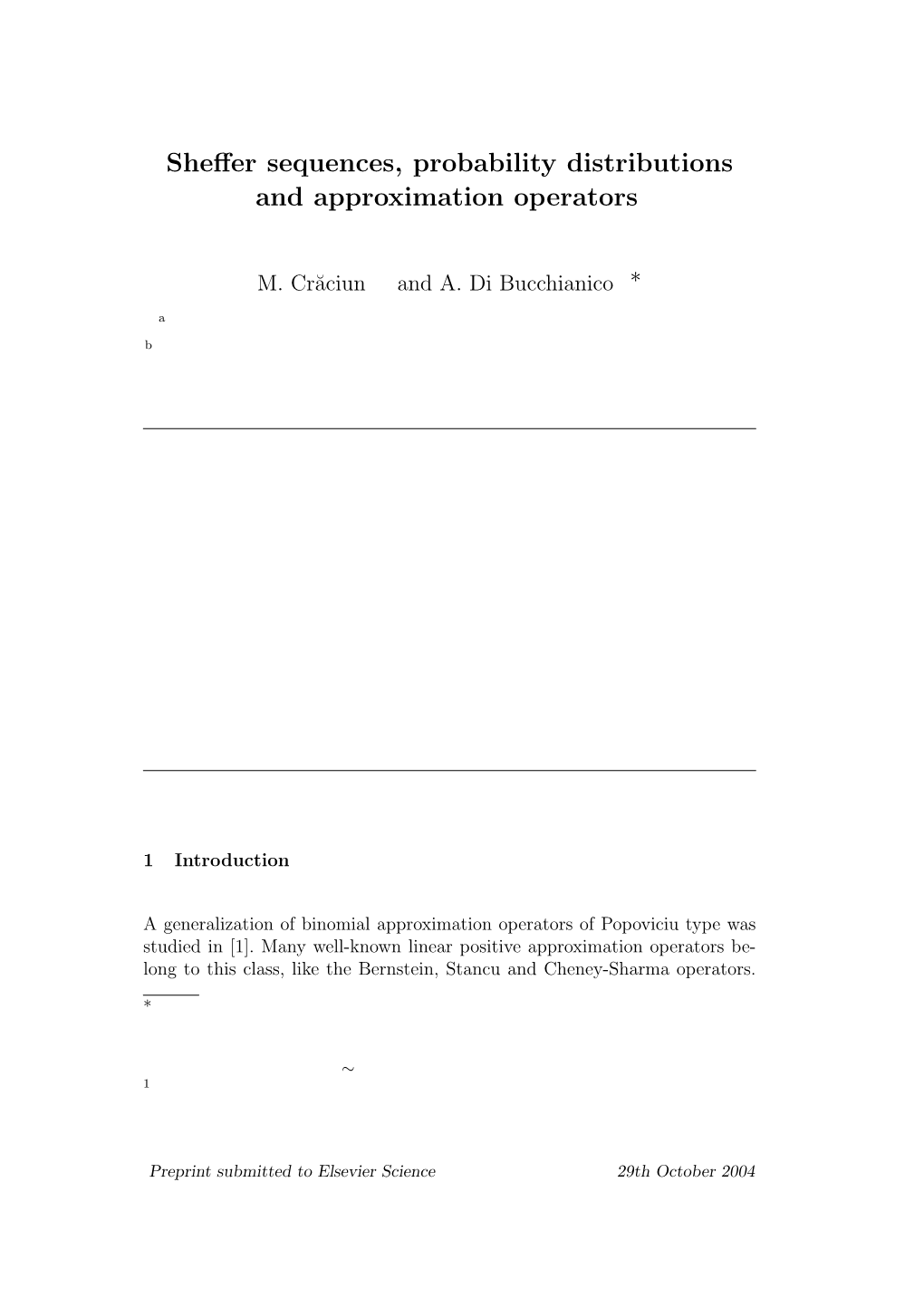 Sheffer Sequences, Probability Distributions and Approximation