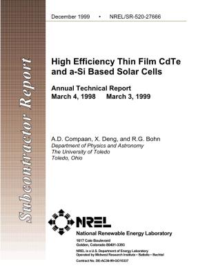 High Efficiency Thin Film Cdte and A-Si Based Solar Cells
