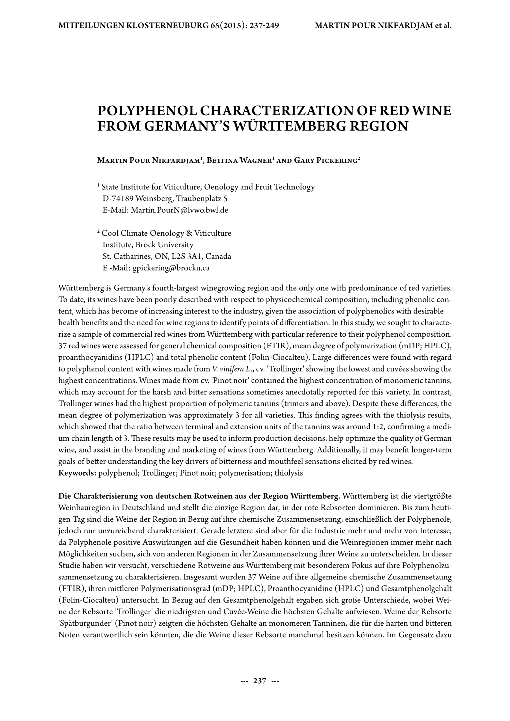 Polyphenol Characterization of Red Wine from Germany's