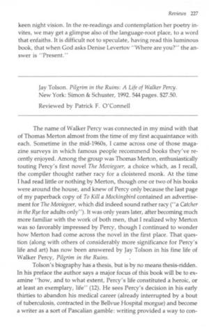 Jay Tolson. Pilgrim in the Ruins: a Life of Walker Percy