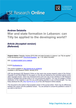War and State Formation in Lebanon: Can Tilly Be Applied to the Developing World?