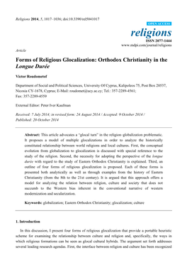 Forms of Religious Glocalization: Orthodox Christianity in the Longue Durée