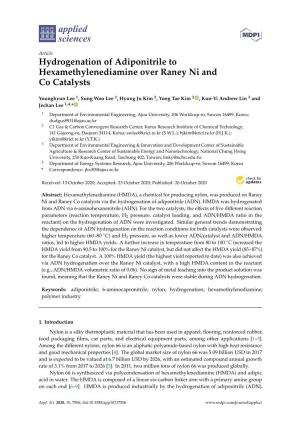 Hydrogenation of Adiponitrile to Hexamethylenediamine Over Raney Ni and Co Catalysts