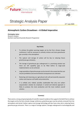 Atmospheric Carbon Drawdown – a Global Imperative