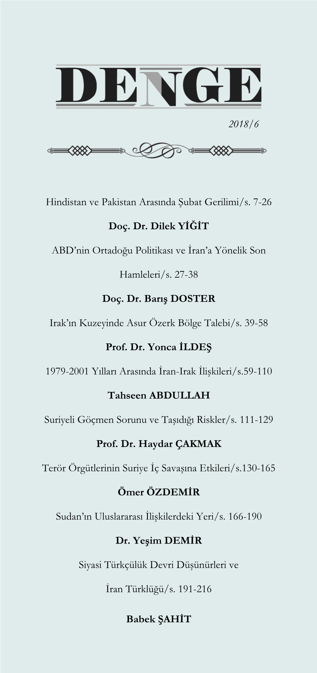 2018/6 Hindistan Ve Pakistan Arasında Şubat Gerilimi/S. 7-26 Doç