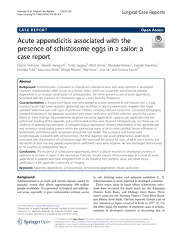Acute Appendicitis Associated with the Presence of Schistosome Eggs in A