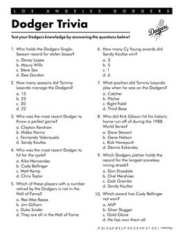 Dodger Trivia Dodger Coloring Page