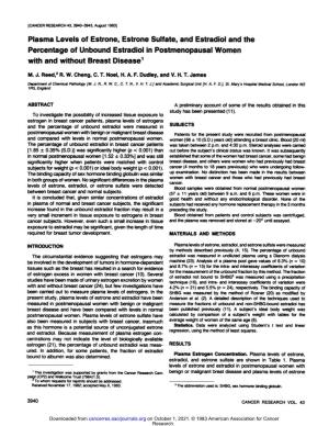 Plasma Levels of Estrone, Estrone Sulfate, and Estradici and the Percentage of Unbound Estradici in Postmenopausal Women with and Without Breast Disease1