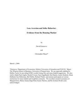 Loss Aversion and Seller Behavior